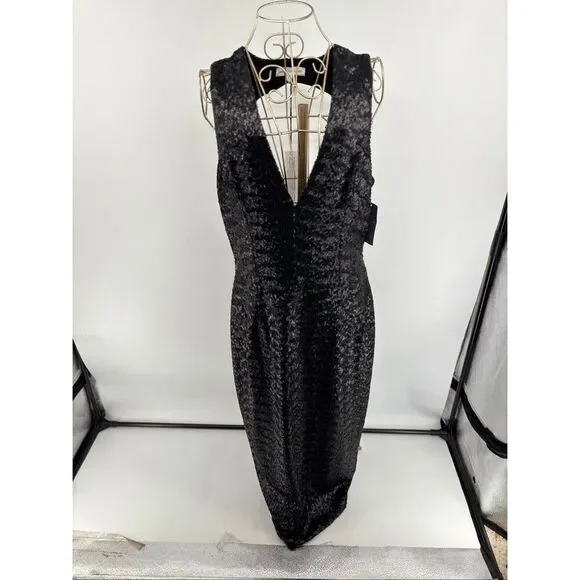 DRESS THE POPULATION Black Sequin Halter Low back midi Cocktail dress Size XXL - Picture 1 of 10